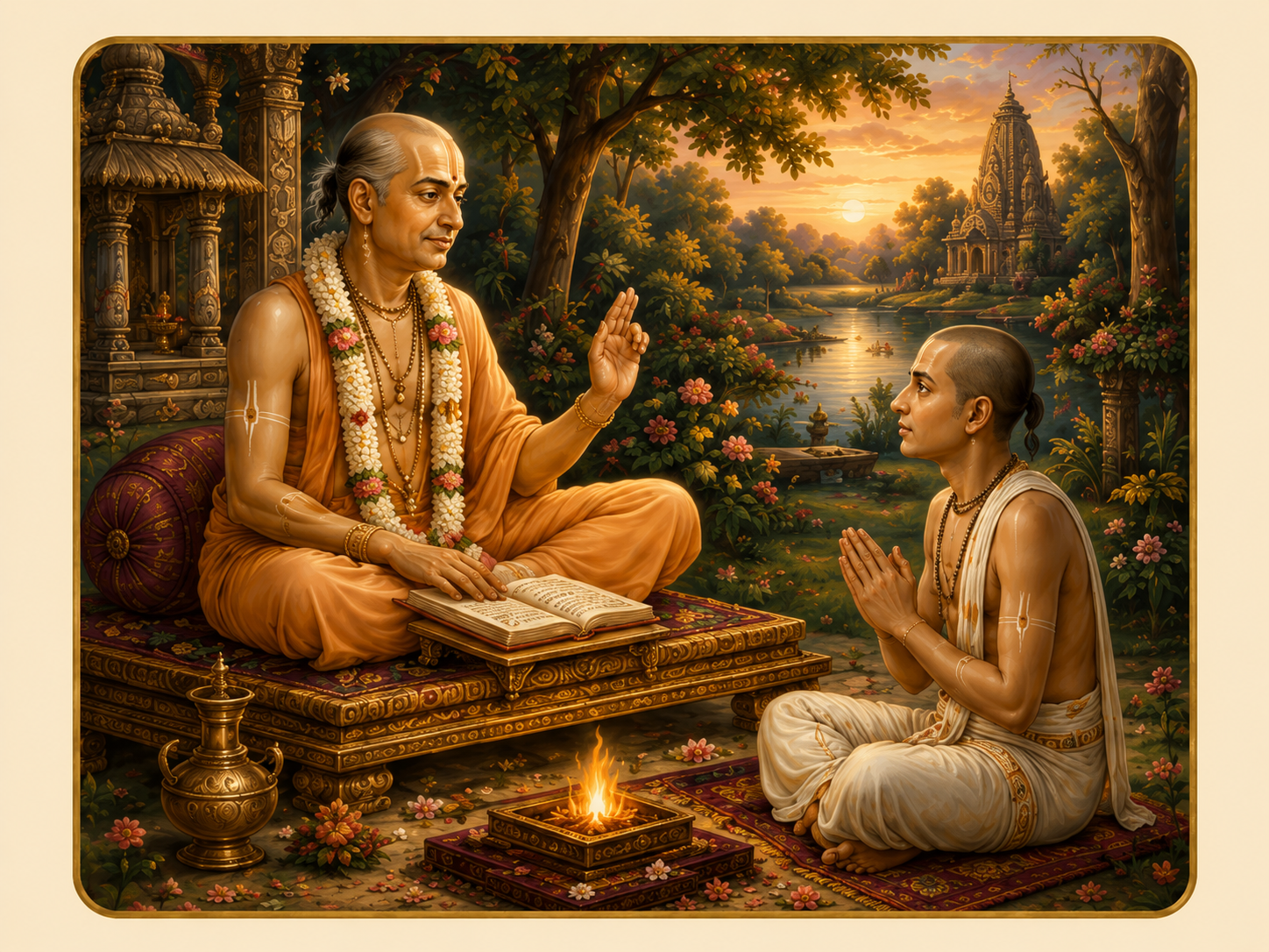 Disciple receiving instruction from guru